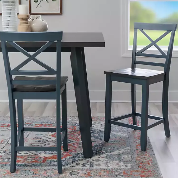 Kirklands Home Bar Stools & Counter Height Stools|Blue and Gray Wood Aliza Counter Stools, Set of 2