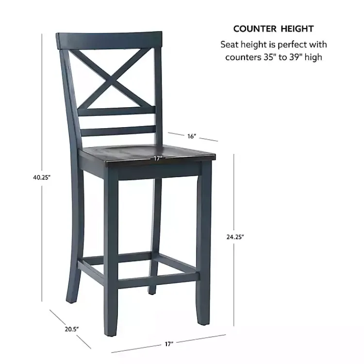 Kirklands Home Bar Stools & Counter Height Stools|Blue and Gray Wood Aliza Counter Stools, Set of 2
