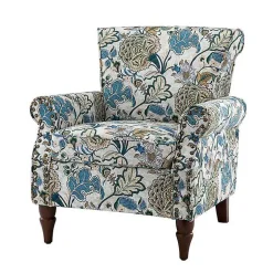 Kirklands Home Accent Chairs|Blue and Green Floral Upholstered Accent Chair