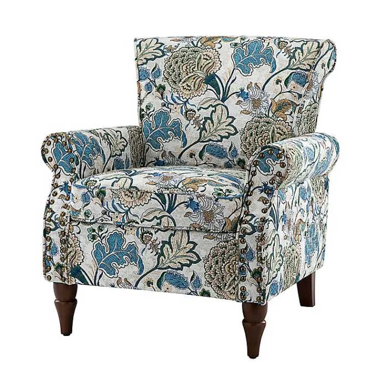 Kirklands Home Accent Chairs|Blue and Green Floral Upholstered Accent Chair