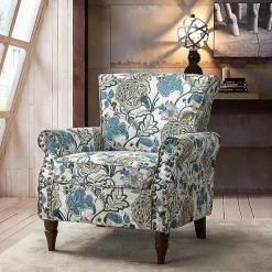 Kirklands Home Accent Chairs|Blue and Green Floral Upholstered Accent Chair