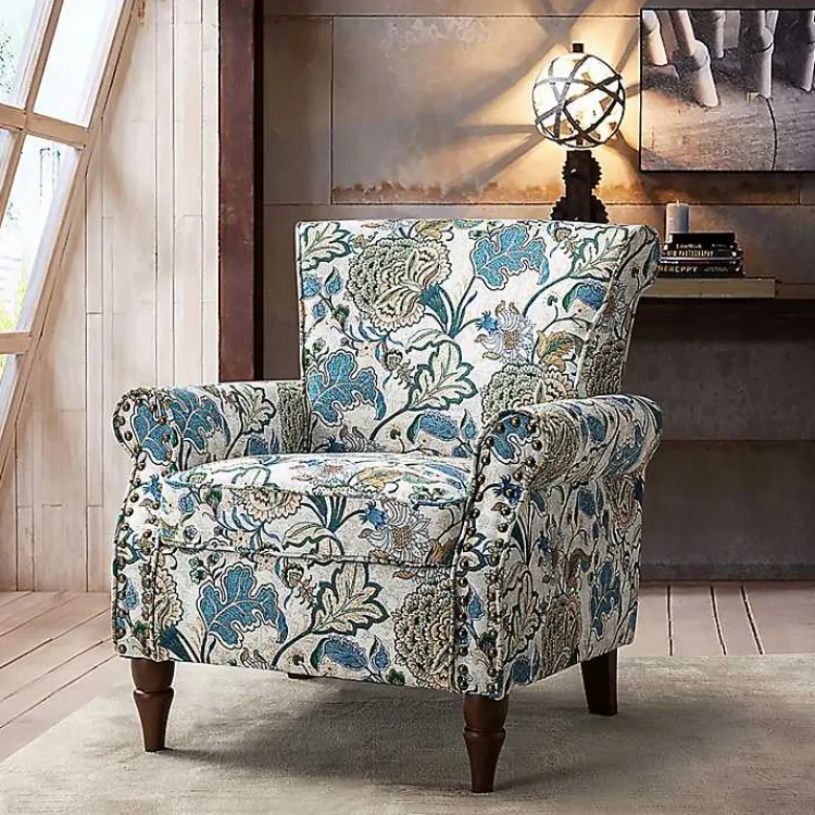 Kirklands Home Accent Chairs|Blue and Green Floral Upholstered Accent Chair