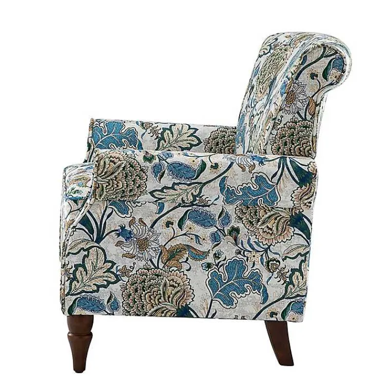 Kirklands Home Accent Chairs|Blue and Green Floral Upholstered Accent Chair