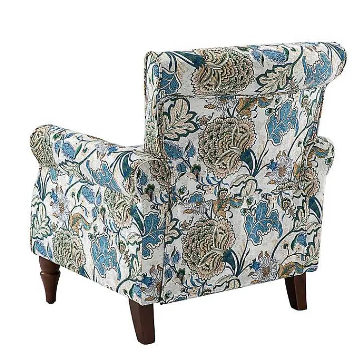 Kirklands Home Accent Chairs|Blue and Green Floral Upholstered Accent Chair