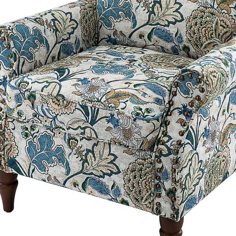 Kirklands Home Accent Chairs|Blue and Green Floral Upholstered Accent Chair