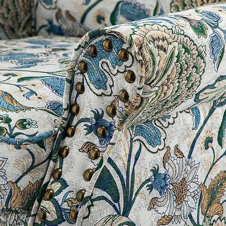 Kirklands Home Accent Chairs|Blue and Green Floral Upholstered Accent Chair