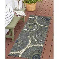 Kirklands Home Outdoor Rugs|Blue and Green Spheres Indoor/Outdoor Runner, 1x4