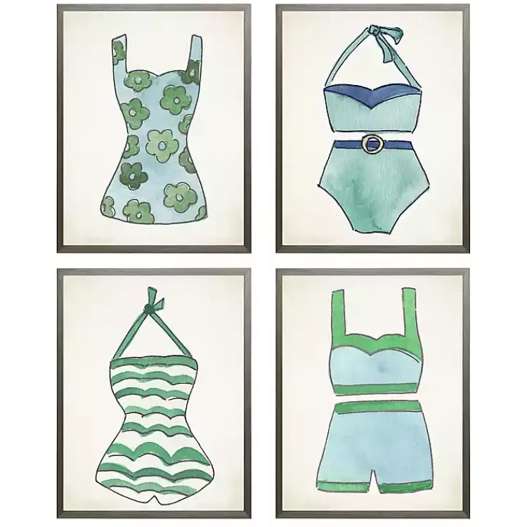 Kirklands Home Framed Art|Blue and Green Vintage Swimsuits Art, Set of 4