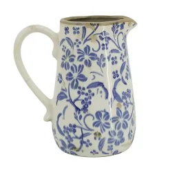 Outlet Blue and Ivory Floral Ceramic Pitcher Vase Vases