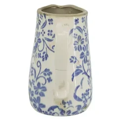 Outlet Blue and Ivory Floral Ceramic Pitcher Vase Vases