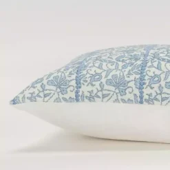 Clearance Blue and Ivory Floral Print Lumbar Pillow Pillows