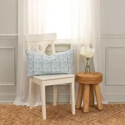 Clearance Blue and Ivory Floral Print Lumbar Pillow Pillows