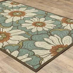 Kirklands Home Outdoor Rugs|Blue and Ivory Flowers Outdoor Area Rug, 3x5