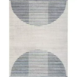 Kirklands Home Area Rugs|Blue and Ivory Half Moon Washable Area Rug, 5x7