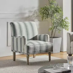Kirklands Home Accent Chairs|Blue and Ivory Striped Accent Chair