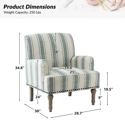 Kirklands Home Accent Chairs|Blue and Ivory Striped Accent Chair