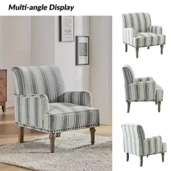 Kirklands Home Accent Chairs|Blue and Ivory Striped Accent Chair