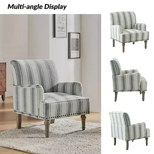 Kirklands Home Accent Chairs|Blue and Ivory Striped Accent Chair