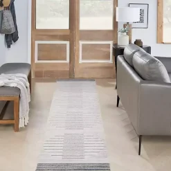 Kirklands Home Area Rugs|Blue and Ivory Striped Moons Runner, 2x12