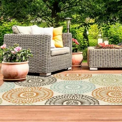 Kirklands Home Outdoor Rugs|Blue and Orange Circles Outdoor Area Rug, 3x5