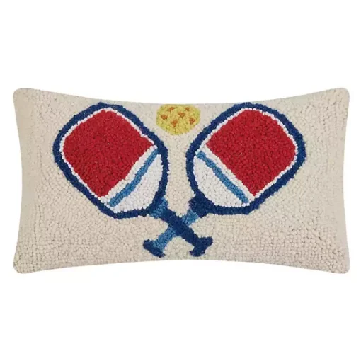 Sale Blue and Red Pickleball Hooked Lumbar Pillow Pillows