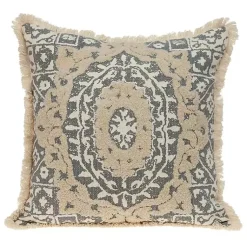 Clearance Blue and Tan Medallion Fringe Pillow Pillows