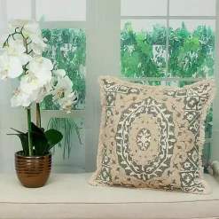 Clearance Blue and Tan Medallion Fringe Pillow Pillows