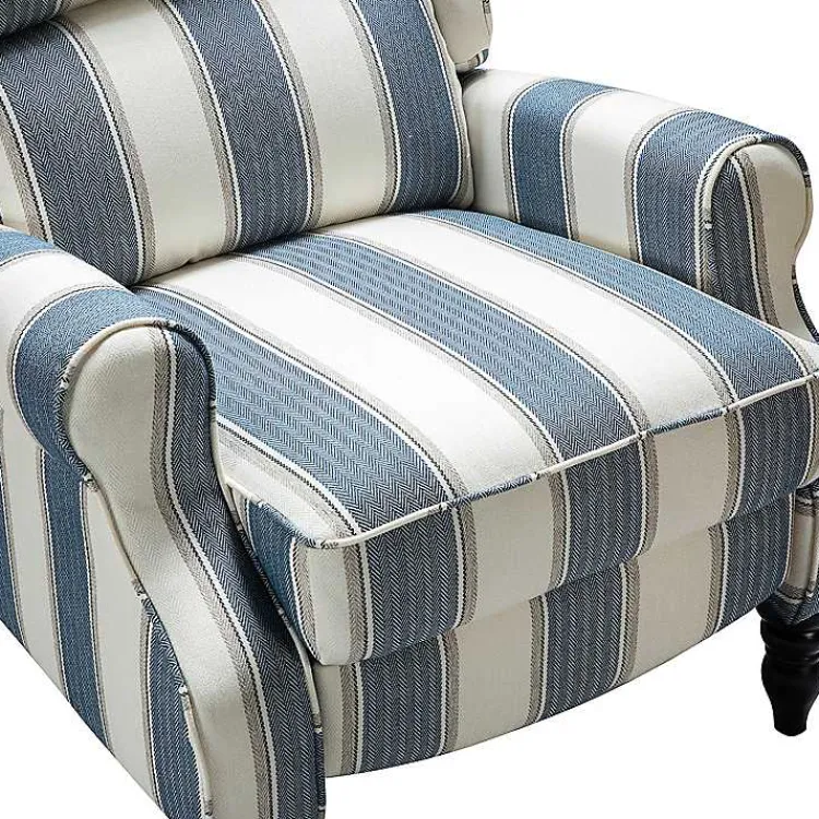 Kirklands Home Accent Chairs|Blue and Tan Stripe Traditional Recliner