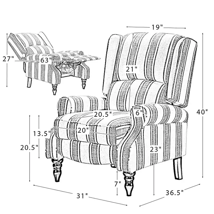 Kirklands Home Accent Chairs|Blue and Tan Stripe Traditional Recliner