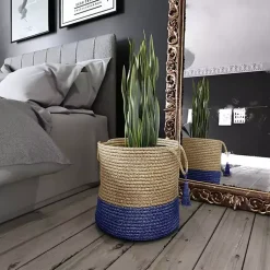 Online Blue and Tan Woven Jute Basket with Tassel, 17 in. Baskets & Boxes