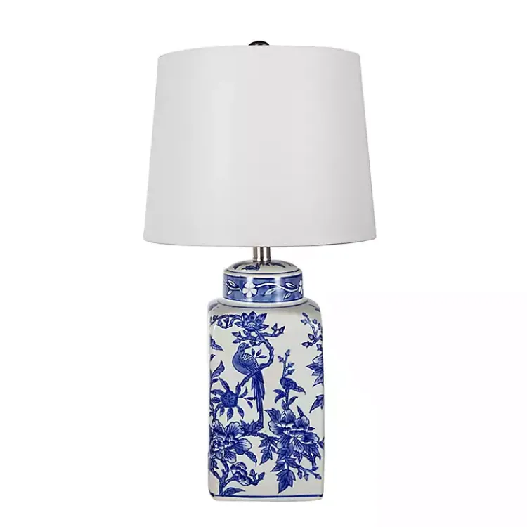 Kirklands Home Table Lamps|Blue and Bird Pattern Table Lamp White