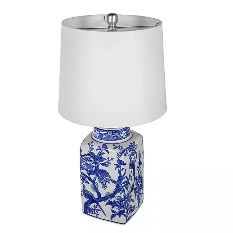 Kirklands Home Table Lamps|Blue and Bird Pattern Table Lamp White