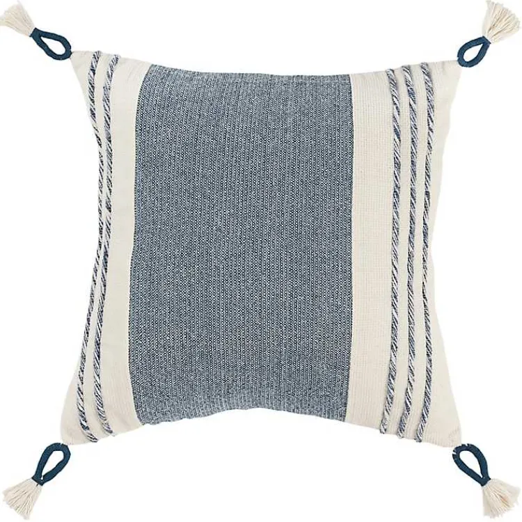 Online Blue and White Block Loop Throw Pillow Pillows