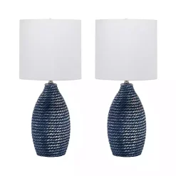 Kirklands Home Table Lamps|Blue and Ceramic Faux Rope Table Lamp White
