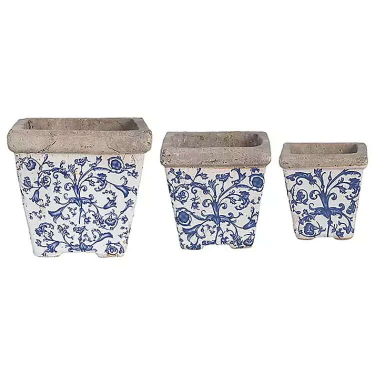 Kirklands Home Planters|Blue and White Ceramic Flower Pots, Set of 3