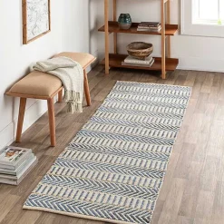 Kirklands Home Area Rugs|Blue and White Chevron Jute Runner, 2x8