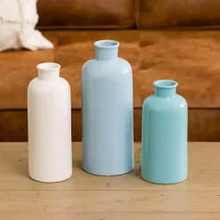 Hot Blue and White Coastal Ceramic Vases, Set of 3 Vases