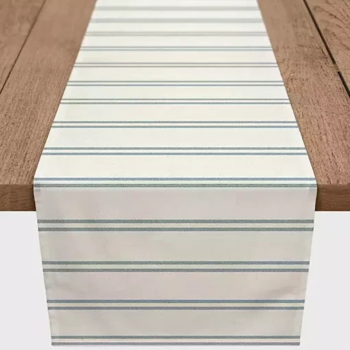 Kirklands Home Table Linens|Blue and White Country Stripe Table Runner, 90 in.