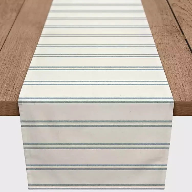Kirklands Home Table Linens|Blue and White Country Stripe Table Runner, 90 in.
