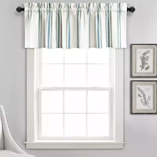 Kirklands Home Curtains & Drapes|Blue and White Farmhouse Stripe Valance