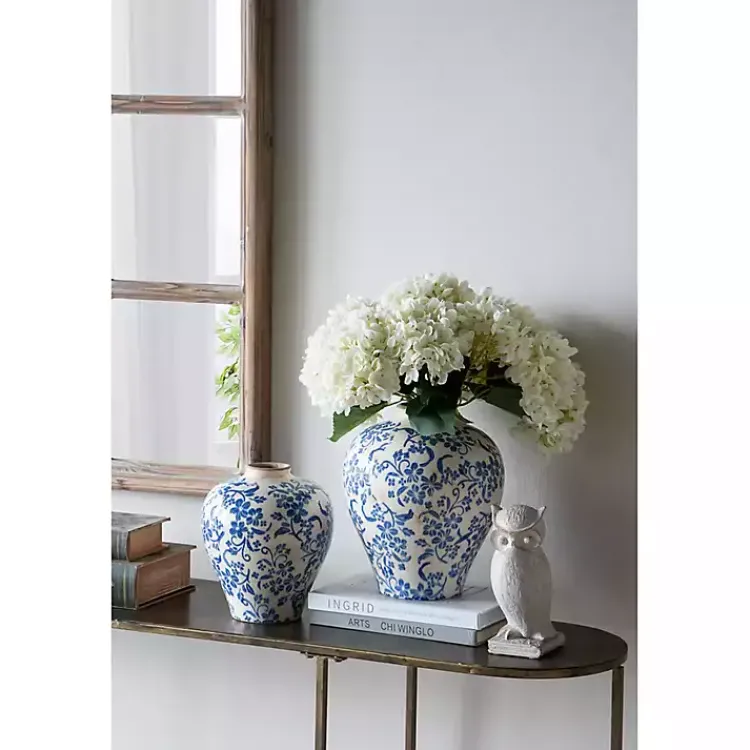 Hot Blue and White Floral Urn Ceramic Vase, 10 in. Vases
