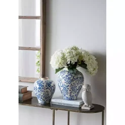 Outlet Blue and White Floral Urn Ceramic Vase, 11 in. Vases