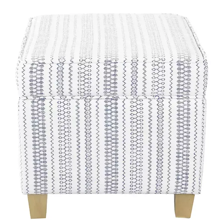 Kirklands Home Benches & Ottomans|Blue and White Hometown Striped Storage Ottoman