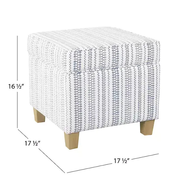 Kirklands Home Benches & Ottomans|Blue and White Hometown Striped Storage Ottoman