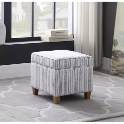 Kirklands Home Benches & Ottomans|Blue and White Hometown Striped Storage Ottoman
