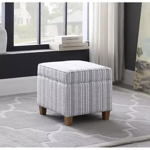 Kirklands Home Benches & Ottomans|Blue and White Hometown Striped Storage Ottoman