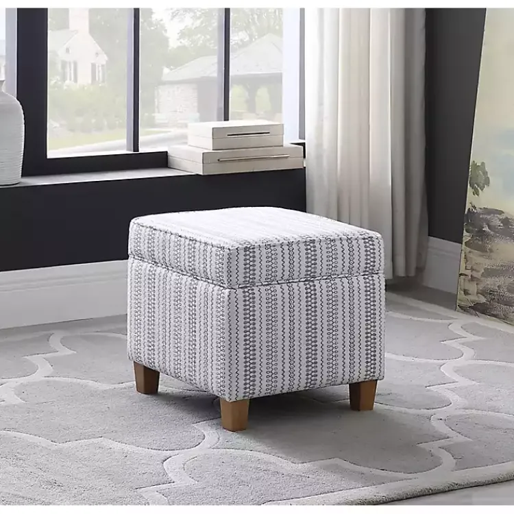 Kirklands Home Benches & Ottomans|Blue and White Hometown Striped Storage Ottoman