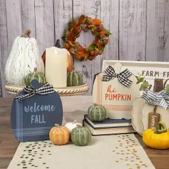 Outlet Blue and White Pumpkin Tabletop Signs, Set of 2 Fall