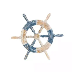 Kirklands Home Wall Plaques|Blue and White Ship Wheel Wall Plaque