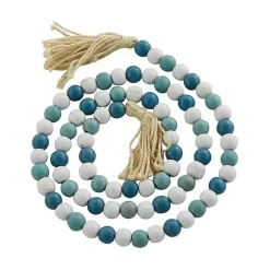 New Blue and White Wood Beaded Tassel Garland Decorative Accents